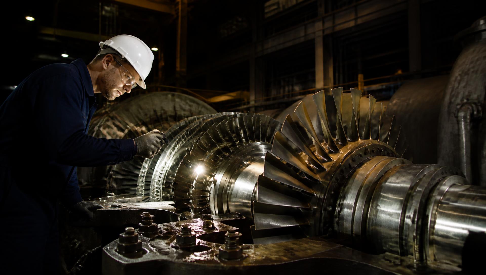 Steam turbine rotor exposed for technical inspection