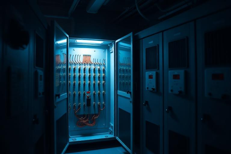 Electrical switchgear cabinet under inspection
